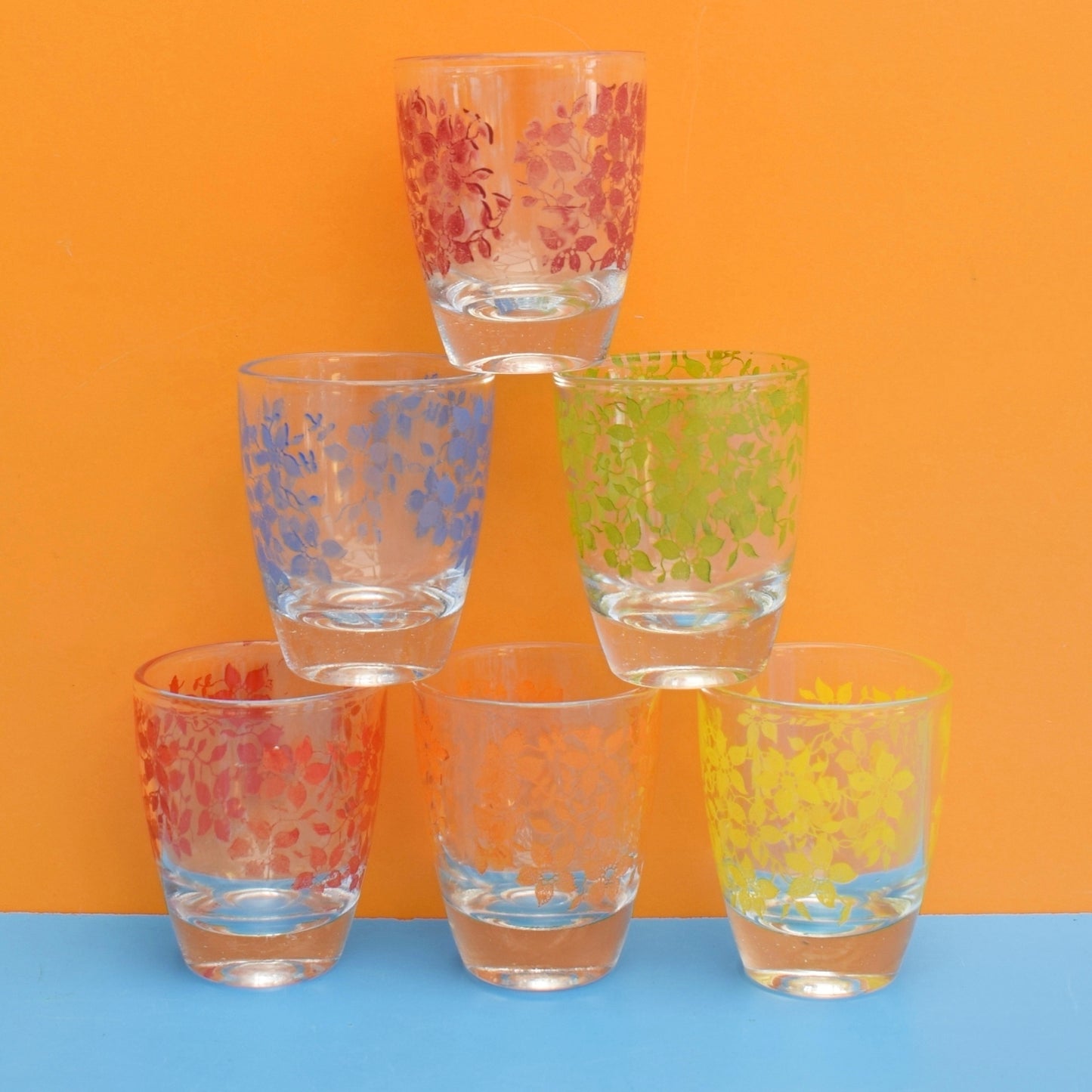 Vintage 1960s Set of Shot Glasses - Floral Rainbow
