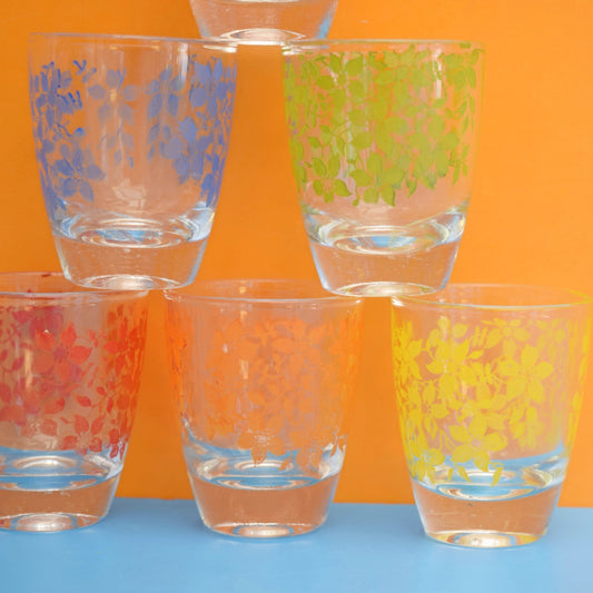 Vintage 1960s Set of Shot Glasses - Floral Rainbow by Vintage