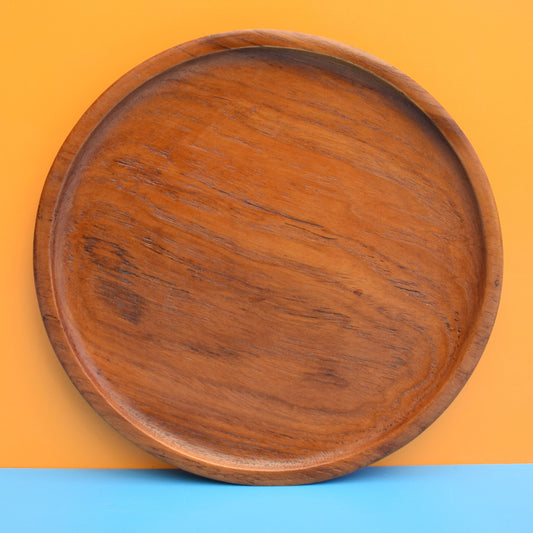 Vintage 1970s Teak Round Serving Tray by Vintage