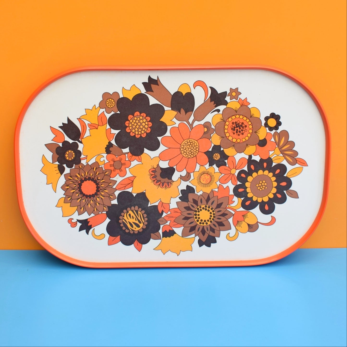 Vintage 1960s Flower Power M&S Tray - Orange. by Vintage