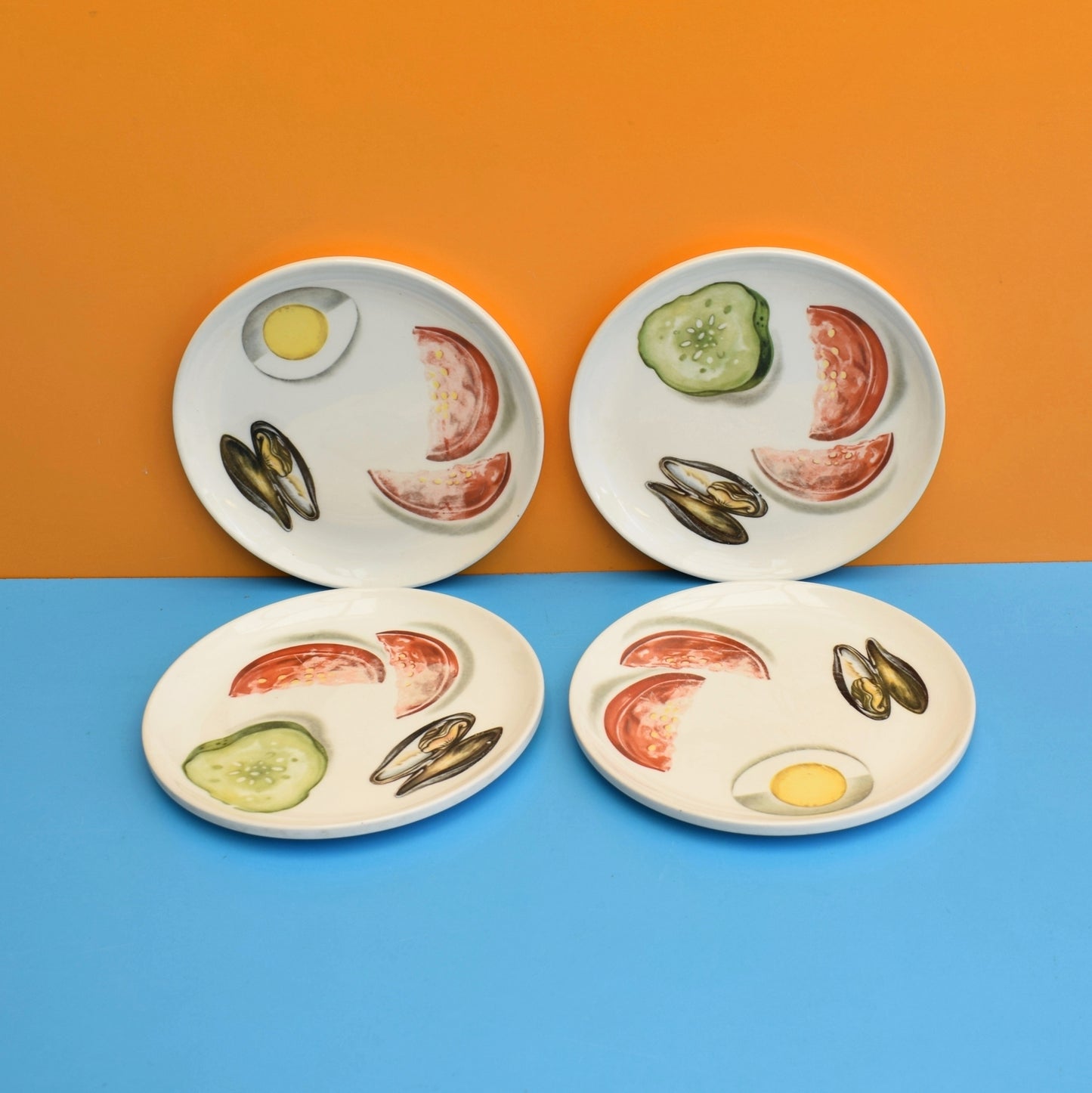 Vintage 1960s Kitsch Figgjo Flint Side Salad Plates
