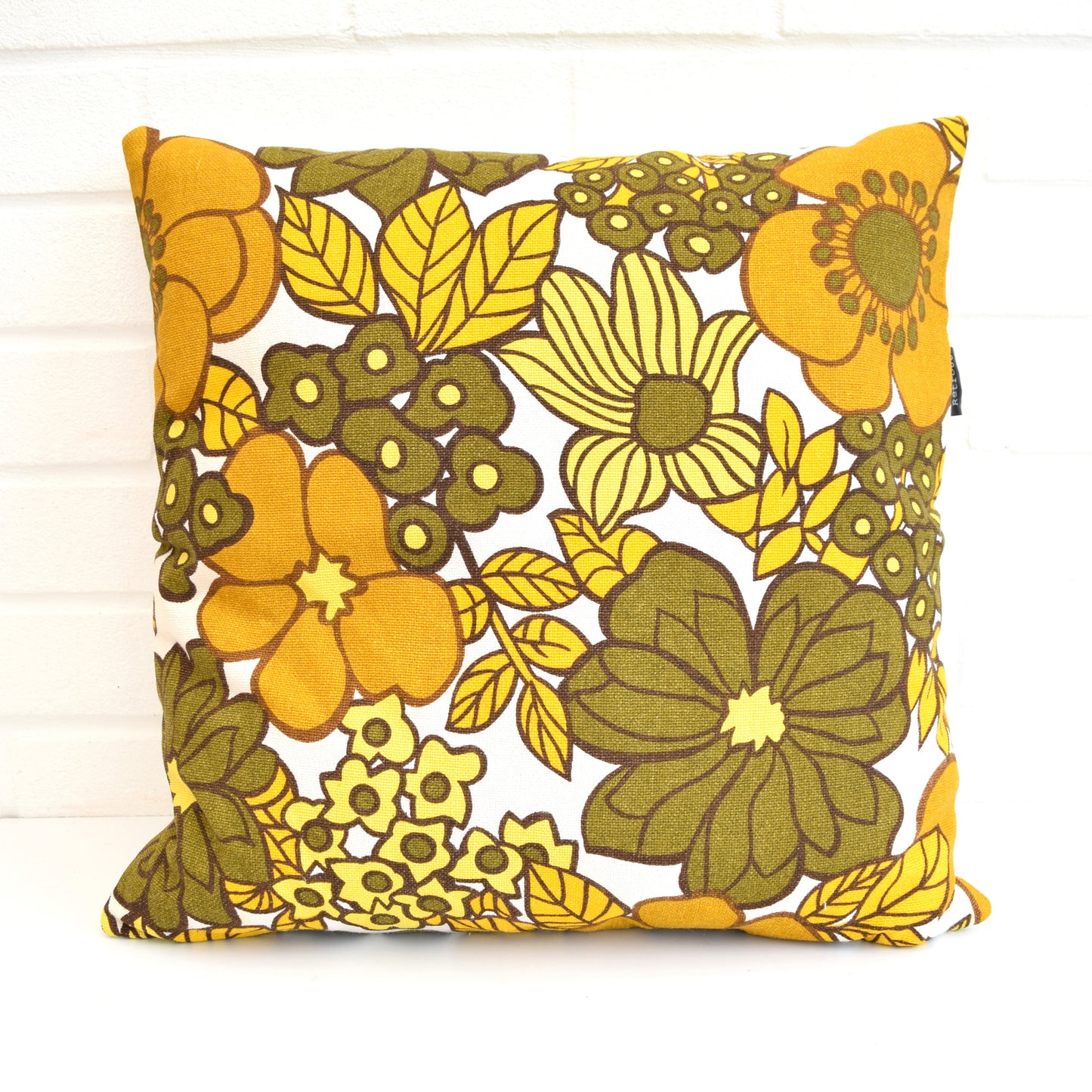 Vintage 1960s Larger Cushion & Pad - Flower Power, Mustard Yellow