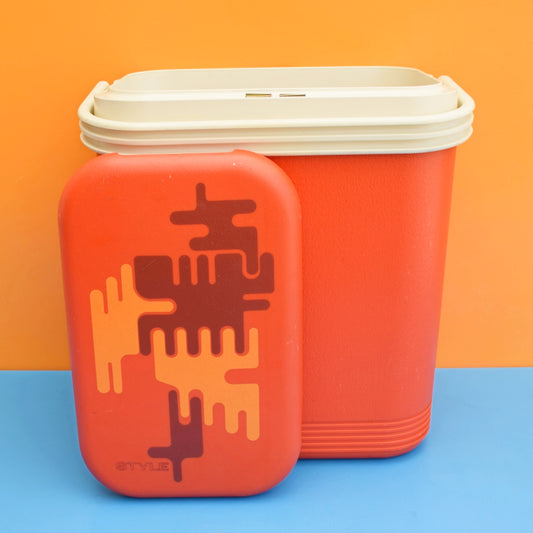 Vintage 1960s Hard Cool box - Ideal Camper Van - Orange, Yellow & Brown. by Vintage
