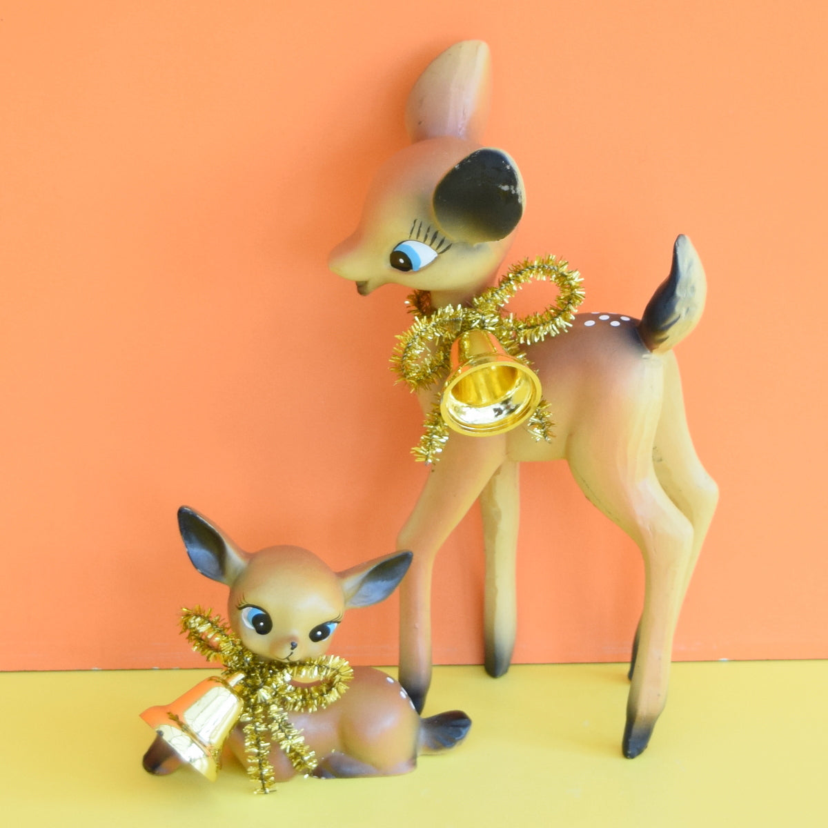Modern Retro Bambi Pair Kitsch Ornament - Deer -  Brown