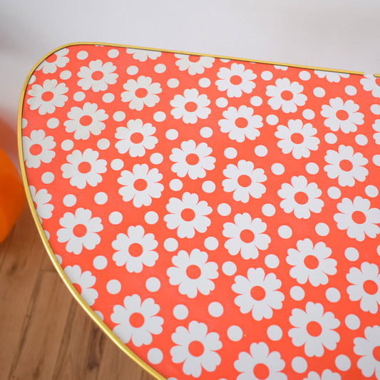 Vintage 1960s Half Moon Hall / Side Table - Red & White Flower Power