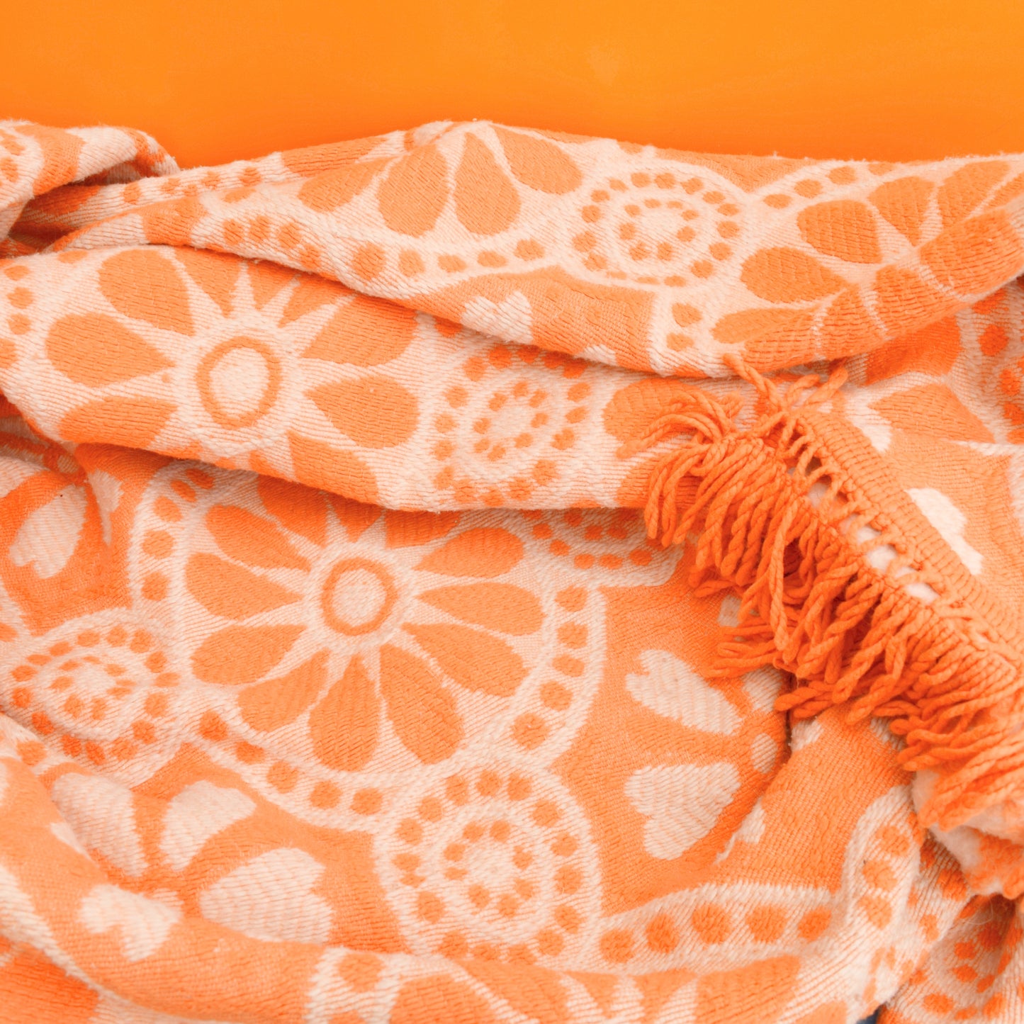 Vintage 1960s Double Bed Cover - Flower - Orange