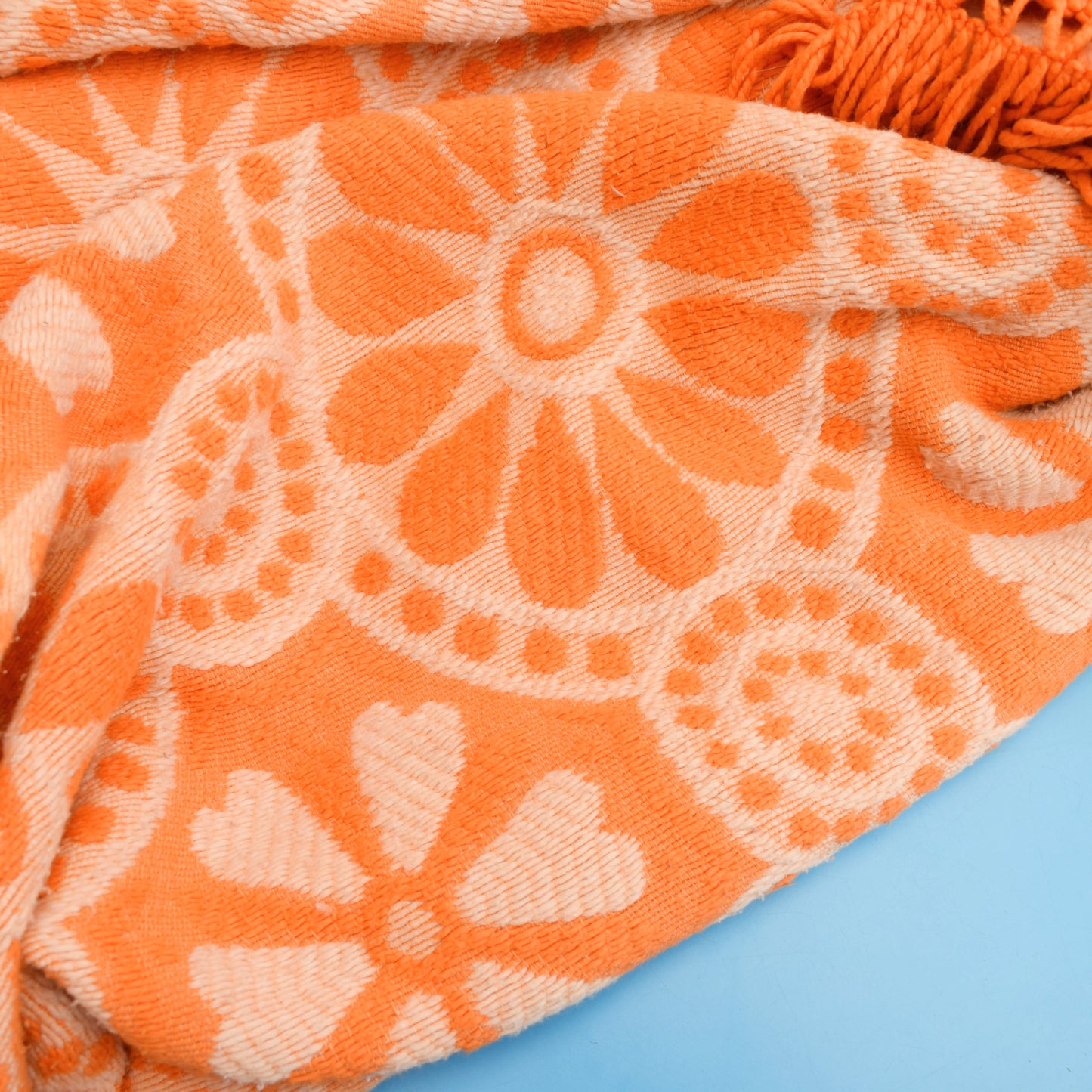Vintage 1960s Double Bed Cover - Flower - Orange