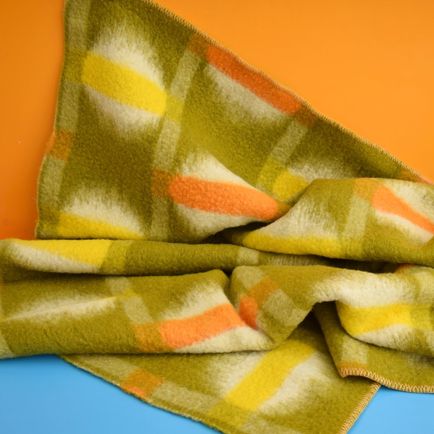 Vintage 1960s Dutch Blanket - Orange & Green Wool