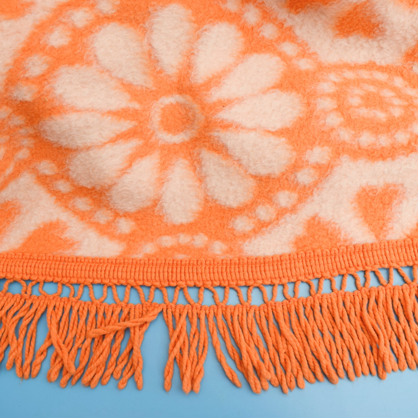 Vintage 1960s Double Bed Cover - Flower - Orange
