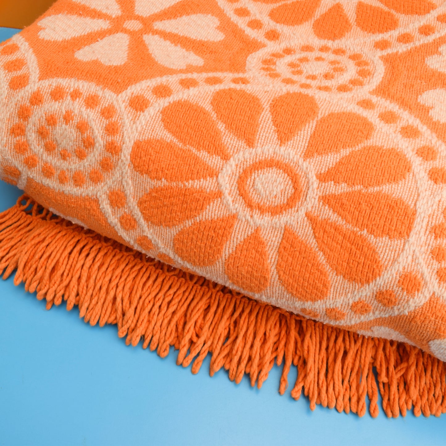 Vintage 1960s Double Bed Cover - Flower - Orange
