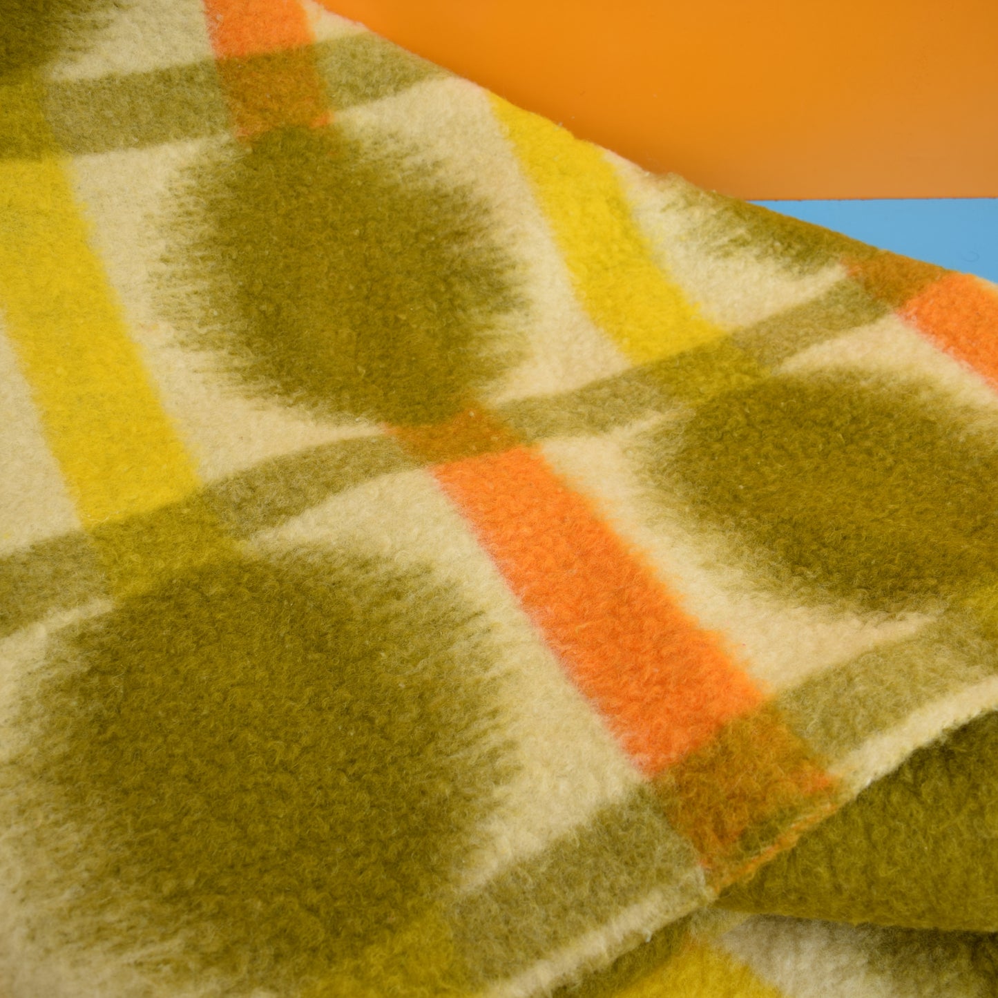Vintage 1960s Dutch Blanket - Orange & Green Wool