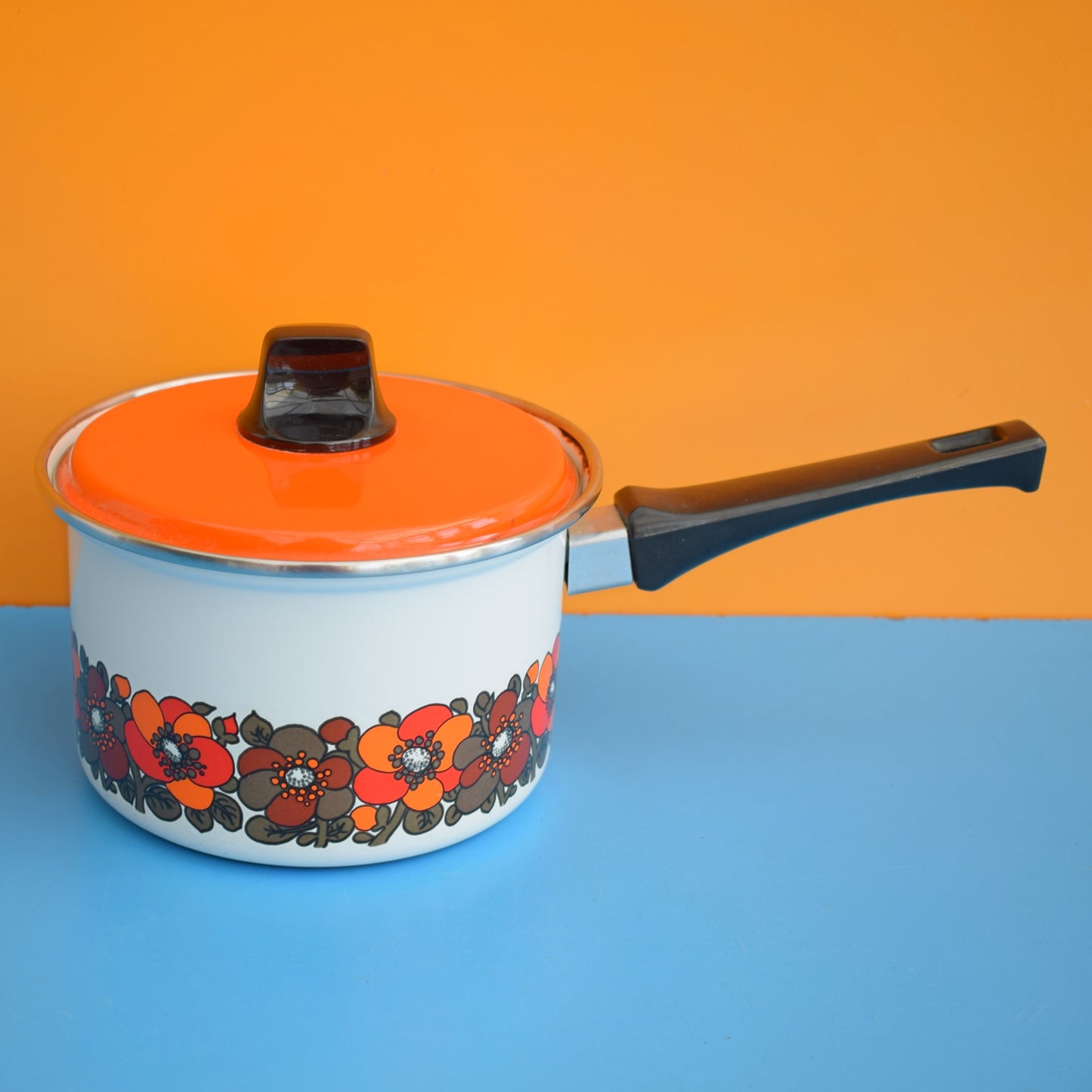 Vintage 1960s Saucepan - Orange Flowers