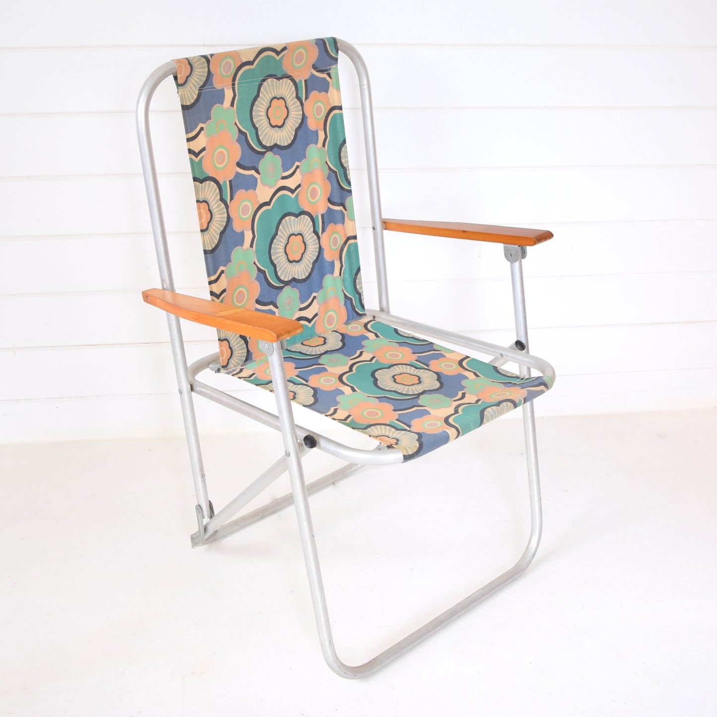 Vintage 1960s Garden Chair - Flower Power Design, Blue, Pale Pink
