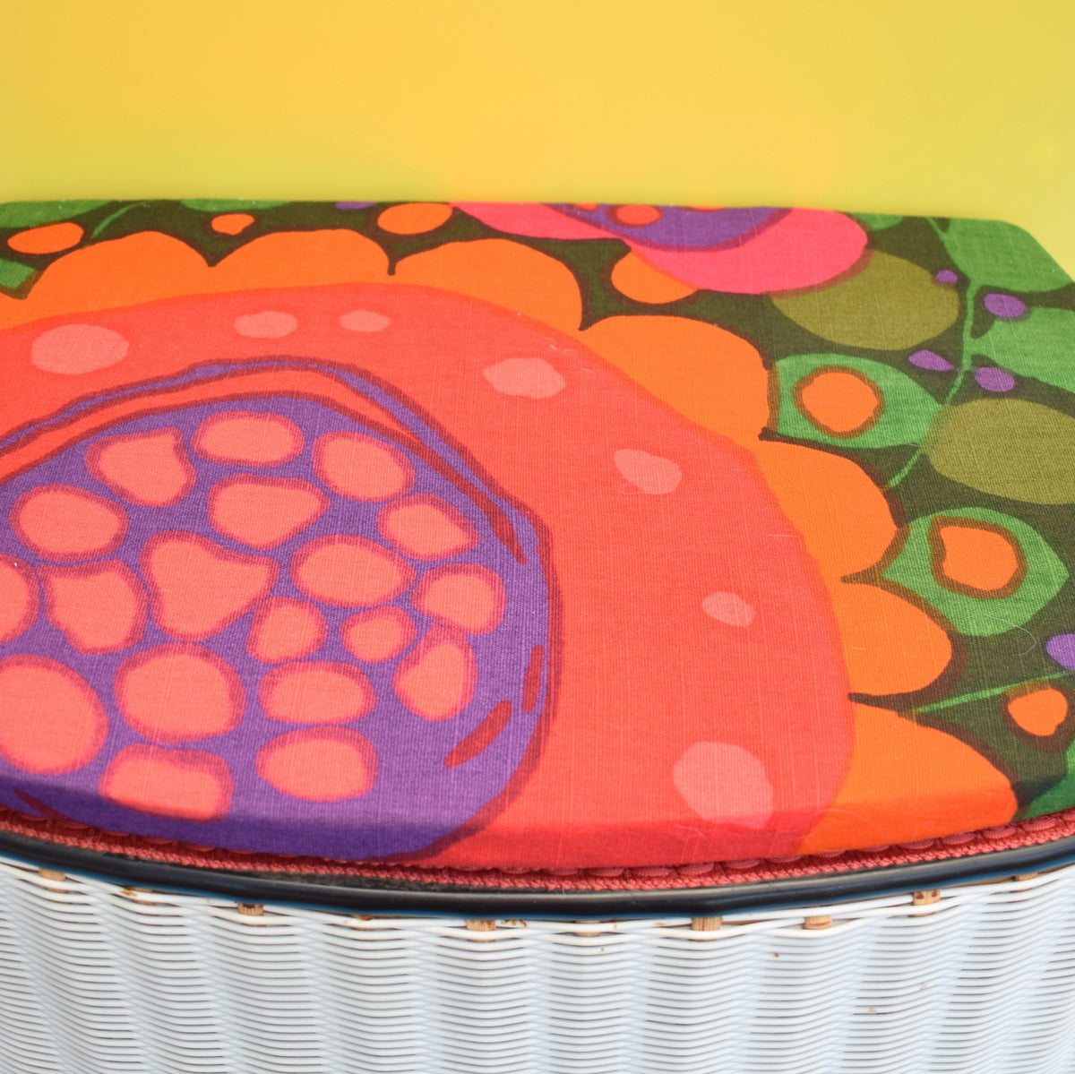 Vintage 1960s Sewing / Hobby Box - Swedish Boras Fabric, Green, Pink & Orange .