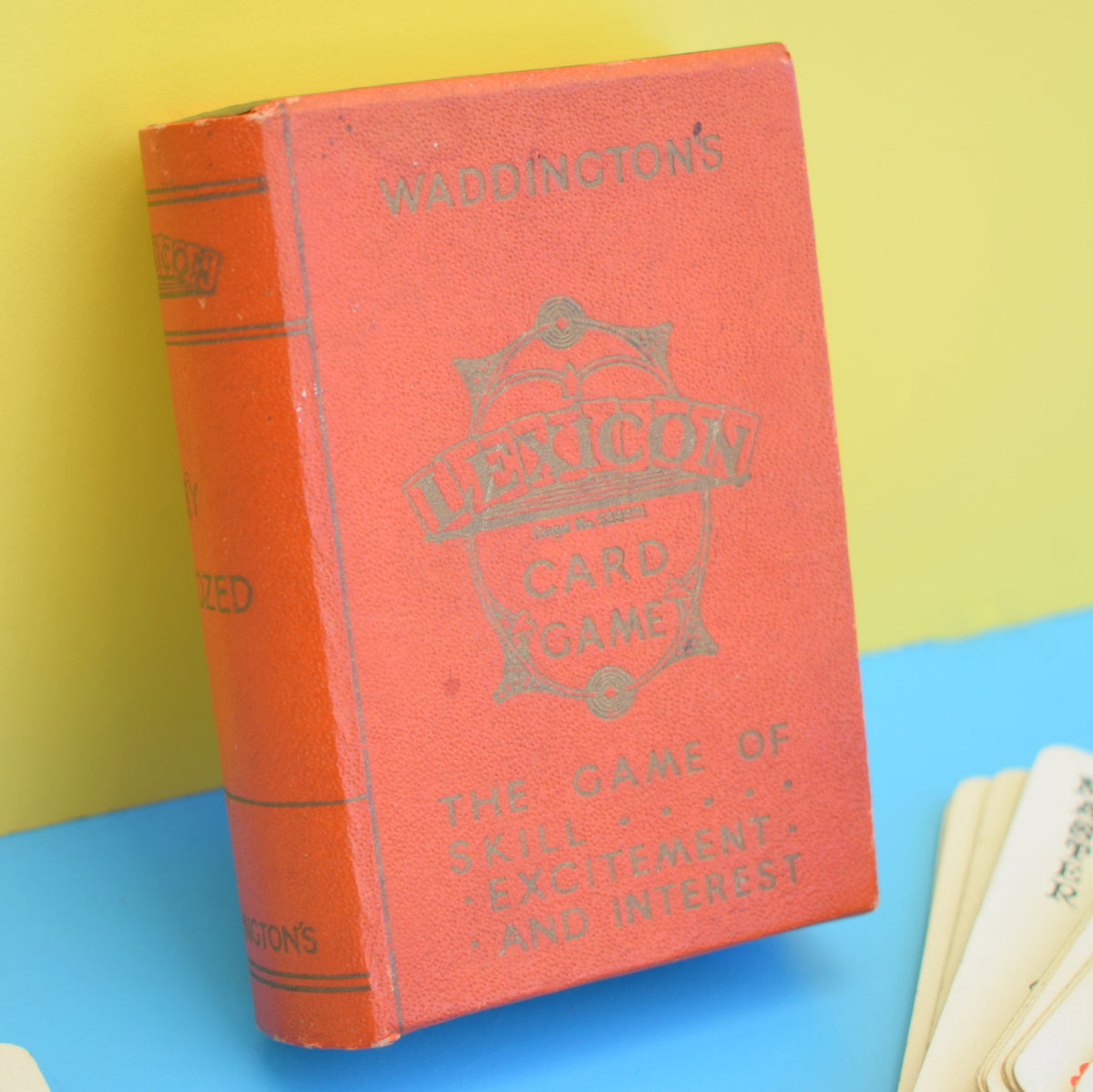 Vintage 1950s Card Game - Lexicon - Anagrams - Craft - Orange Book Box