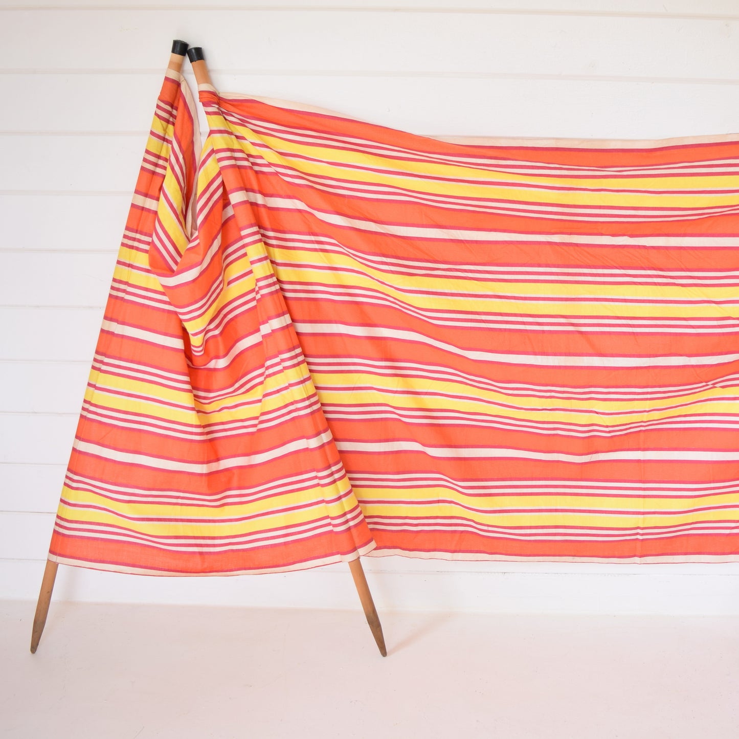 Vintage 1970s Wind Break - Coral Pink / Lemon/ Orange Yellow Stripes by Vintage