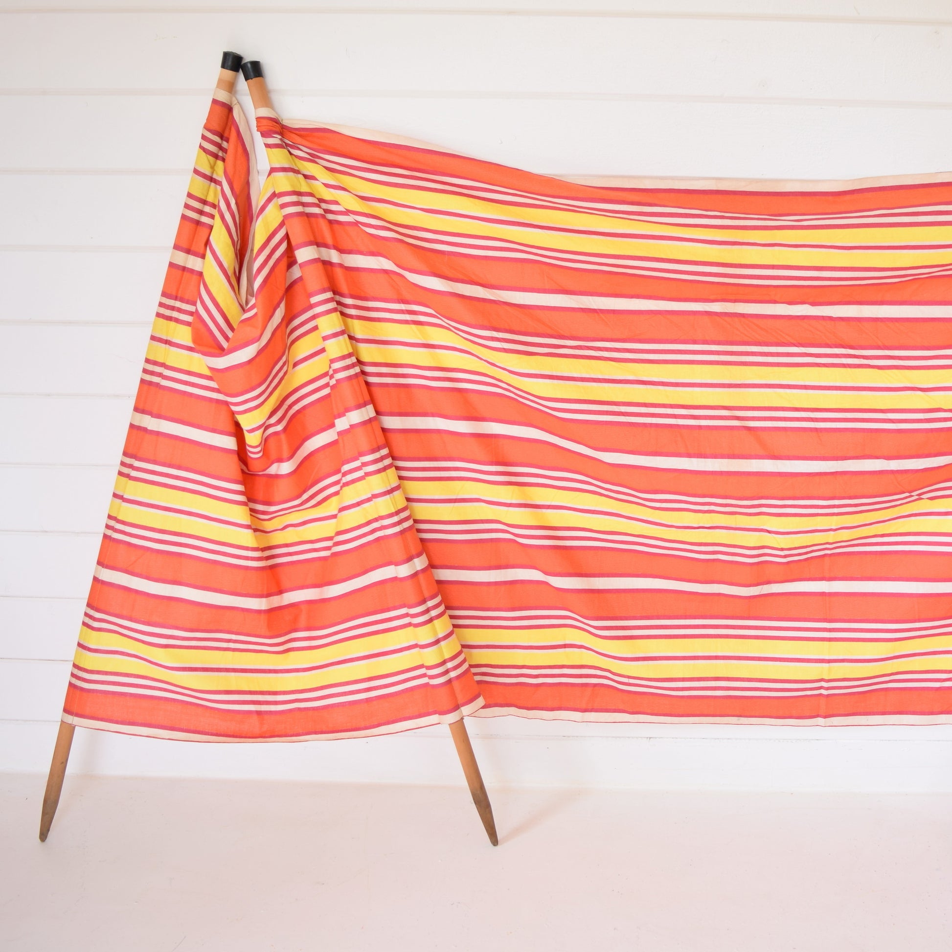 Vintage 1970s Wind Break - Coral Pink / Lemon/ Orange Yellow Stripes by Vintage