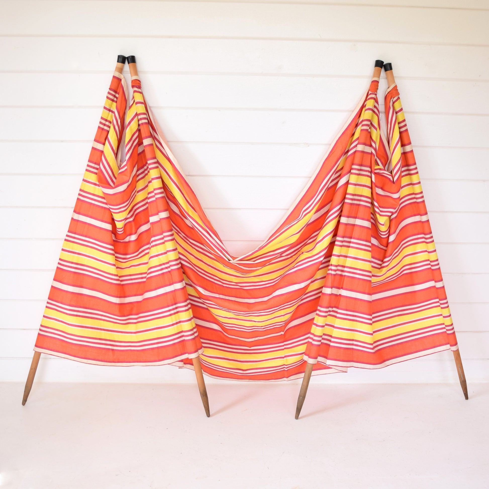 Vintage 1970s Wind Break - Coral Pink / Lemon/ Orange Yellow Stripes by Vintage