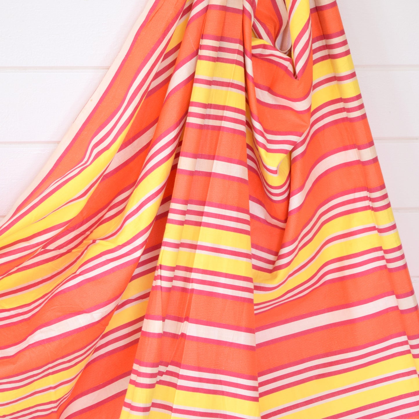 Vintage 1970s Wind Break - Coral Pink / Lemon/ Orange Yellow Stripes by Vintage