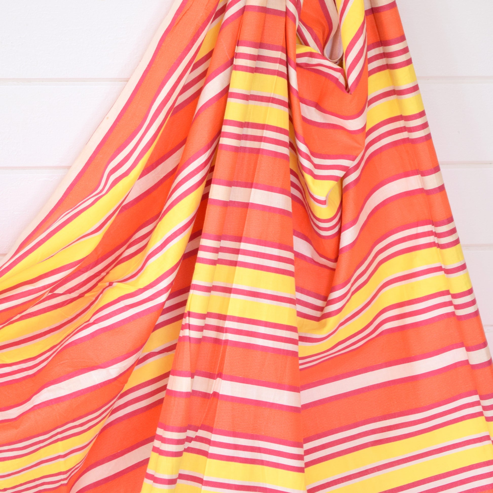 Vintage 1970s Wind Break - Coral Pink / Lemon/ Orange Yellow Stripes by Vintage