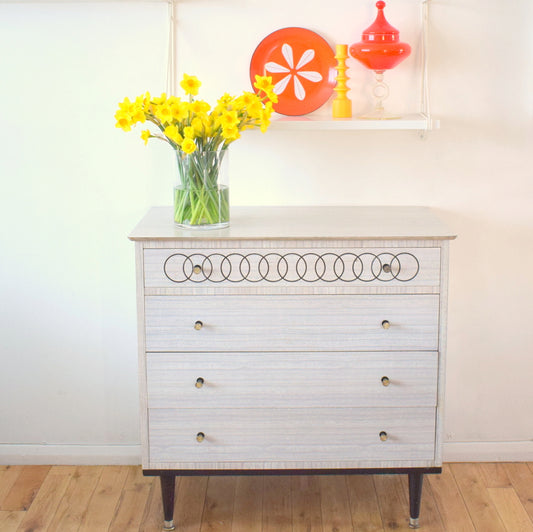 Vintage 1950s Grey Formica Chest Of Drawers - High Quality