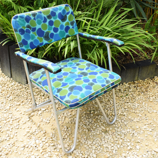 Vintage 1960s Folding, Padded Garden Chair - Blue