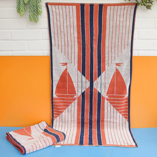 Vintage 1970s Cotton Towels- Boats by Pineapple Retro