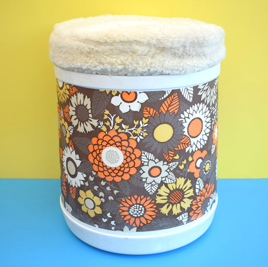 Vintage 1960s Plastic Plysu Laundry Bin - Flower Power - Brown & Orange