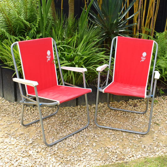 Vintage 1980s Folding Garden Chair Pair - Red