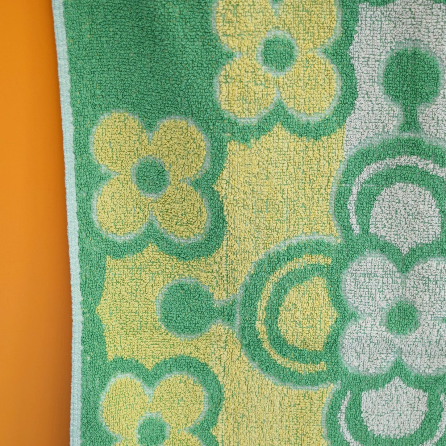 Vintage 1960s Cotton Bath Towel - Green/ Yellow