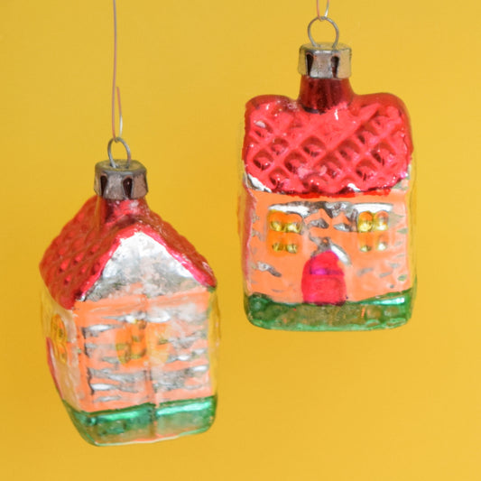 Vintage 1950s Fine Glass House / Cottage -  Christmas Bauble / Decoration - Two Available