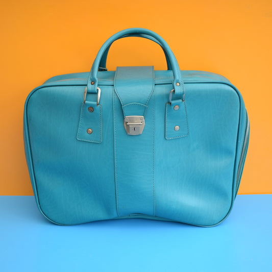 Vintage 1970s Vinyl Suitcase - Turquoise Blue by Vintage