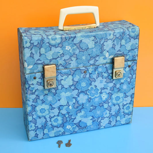 Vintage 1960s Record / Vinyl Case - Blue Flower by Vintage