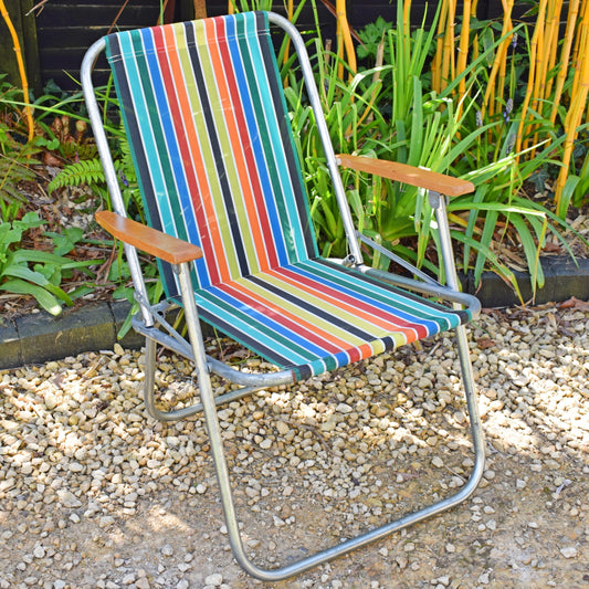 Vintage 1960s Folding Garden Chair - Striped Rainbow