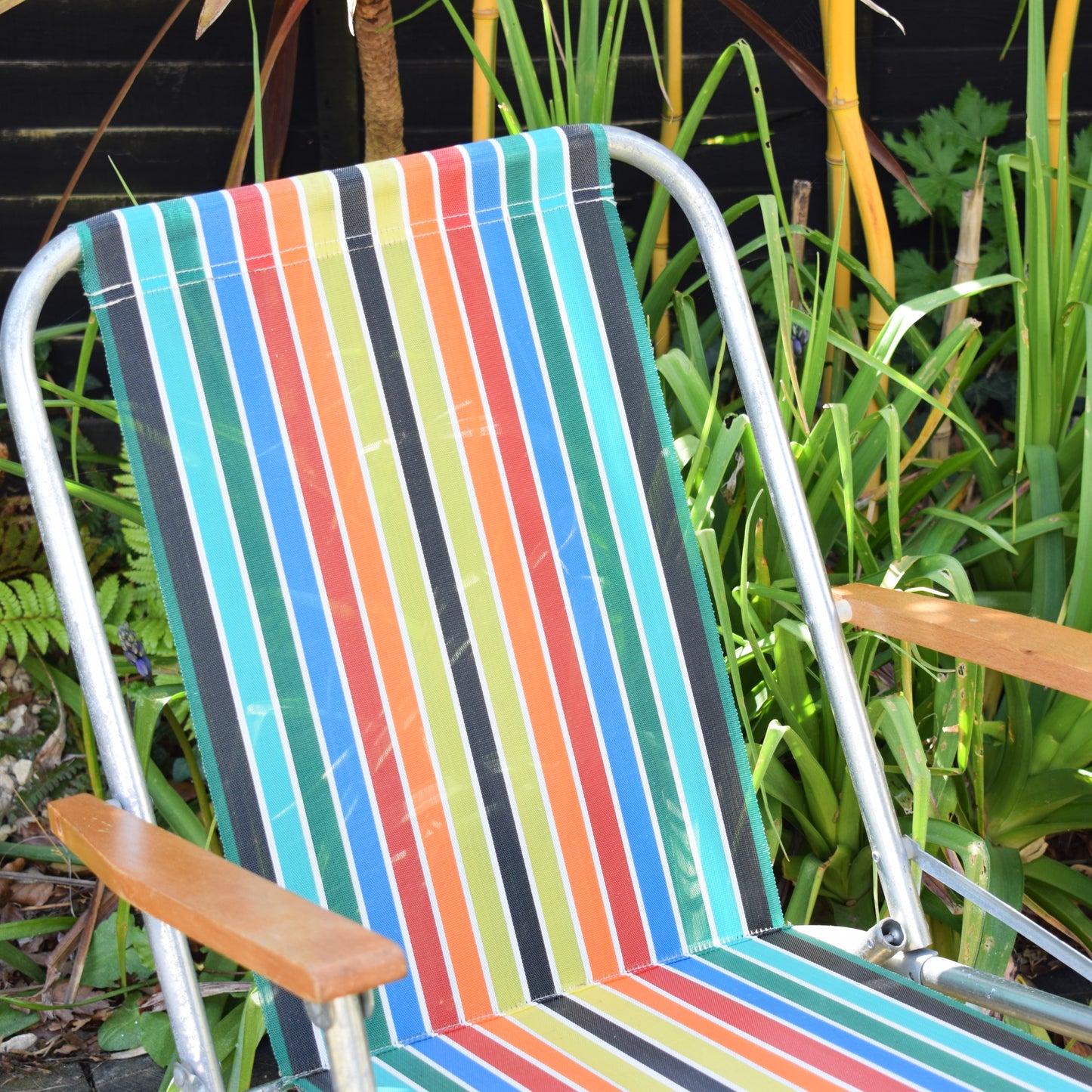 Vintage 1960s Folding Garden Chair - Striped Rainbow