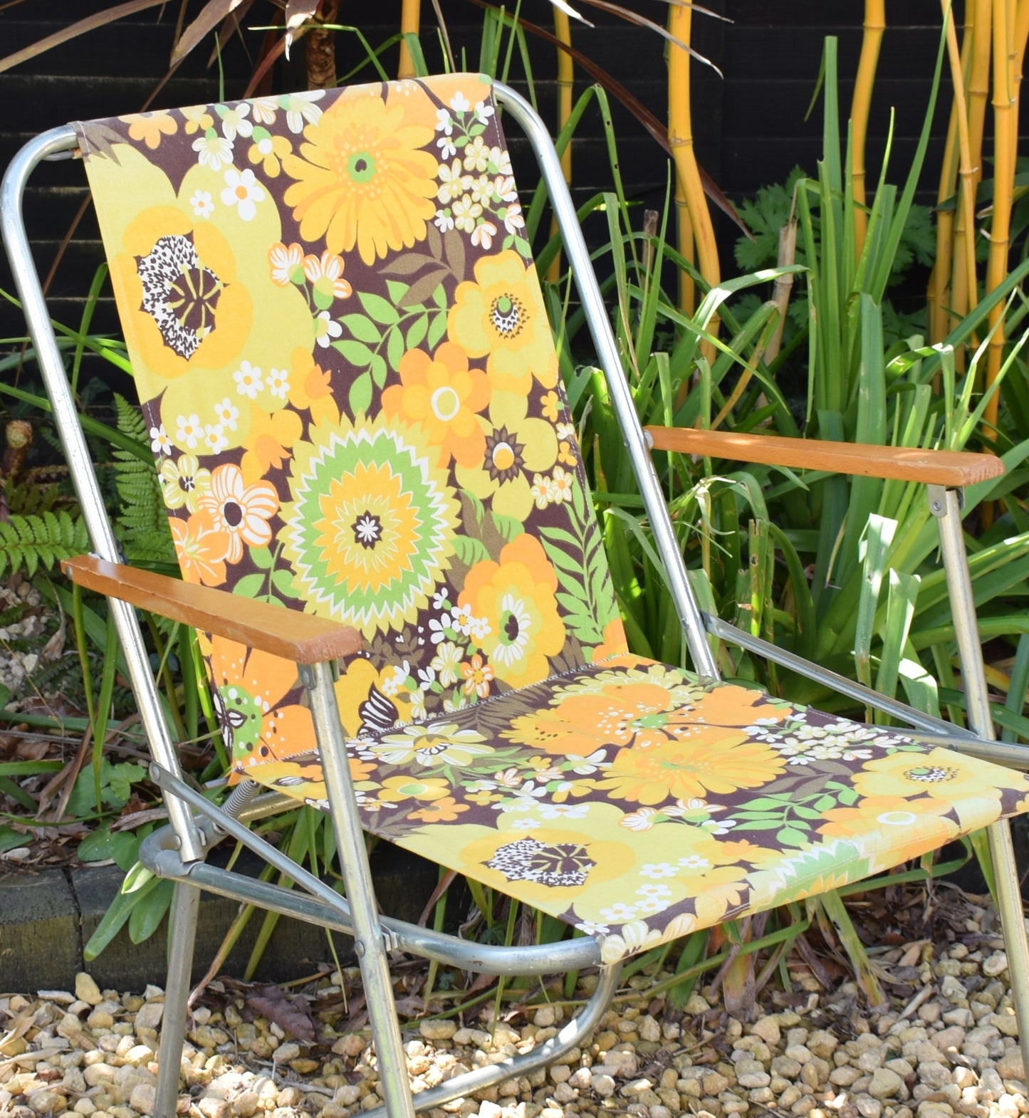 Vintage 1960s Garden Chair - Yellow Floral