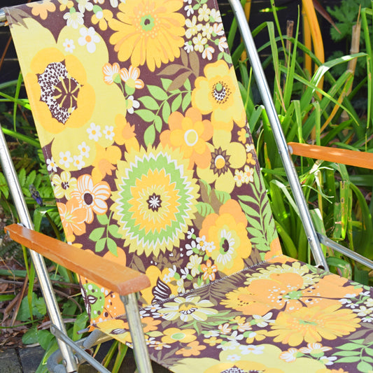 Vintage 1960s Garden Chair - Yellow Floral