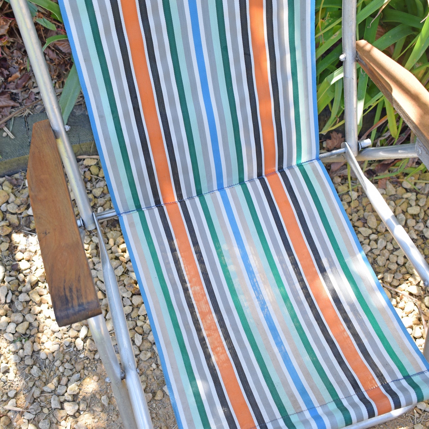 Vintage 1960s Garden Chair Pair - Striped Orange/ Blue