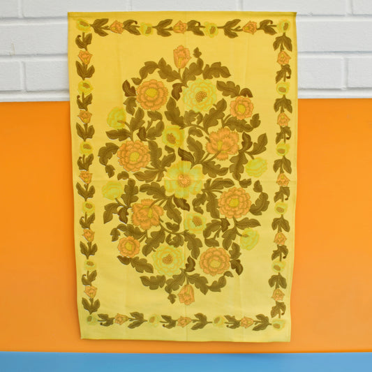 Vintage 1960s Cotton Tea Towel - Flower Power - Yellow by Pineapple Retro