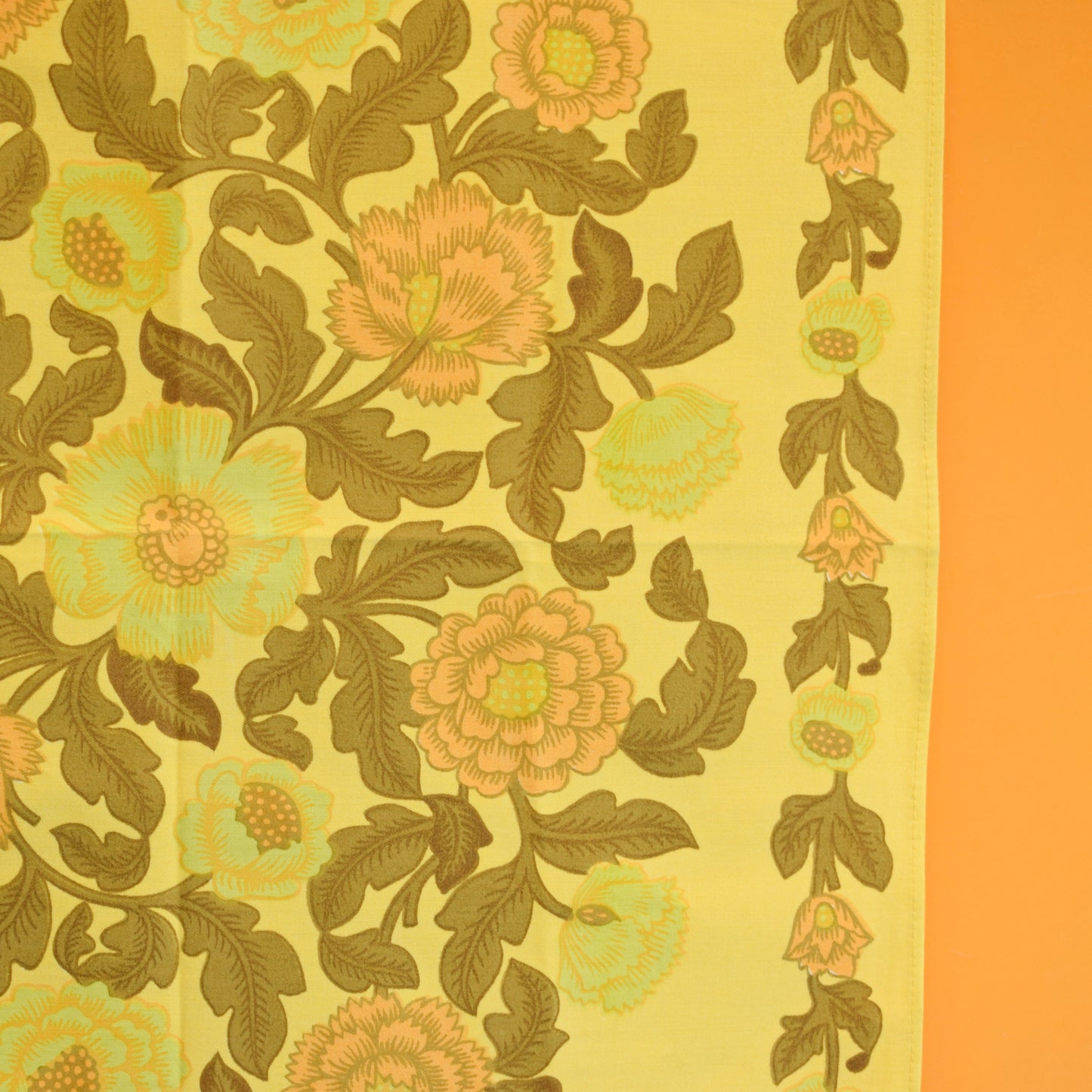 Vintage 1960s Cotton Tea Towel - Flower Power - Yellow