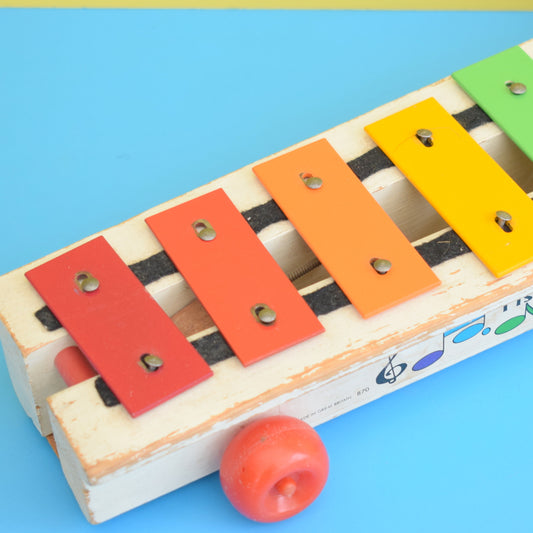 Vintage 1960s Wooden / Metal Fisher Price Xylophone - Rainbow Colours