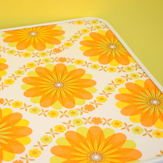 Vintage 1960s Folding Low Table - Flower Power - Orange & Yellow