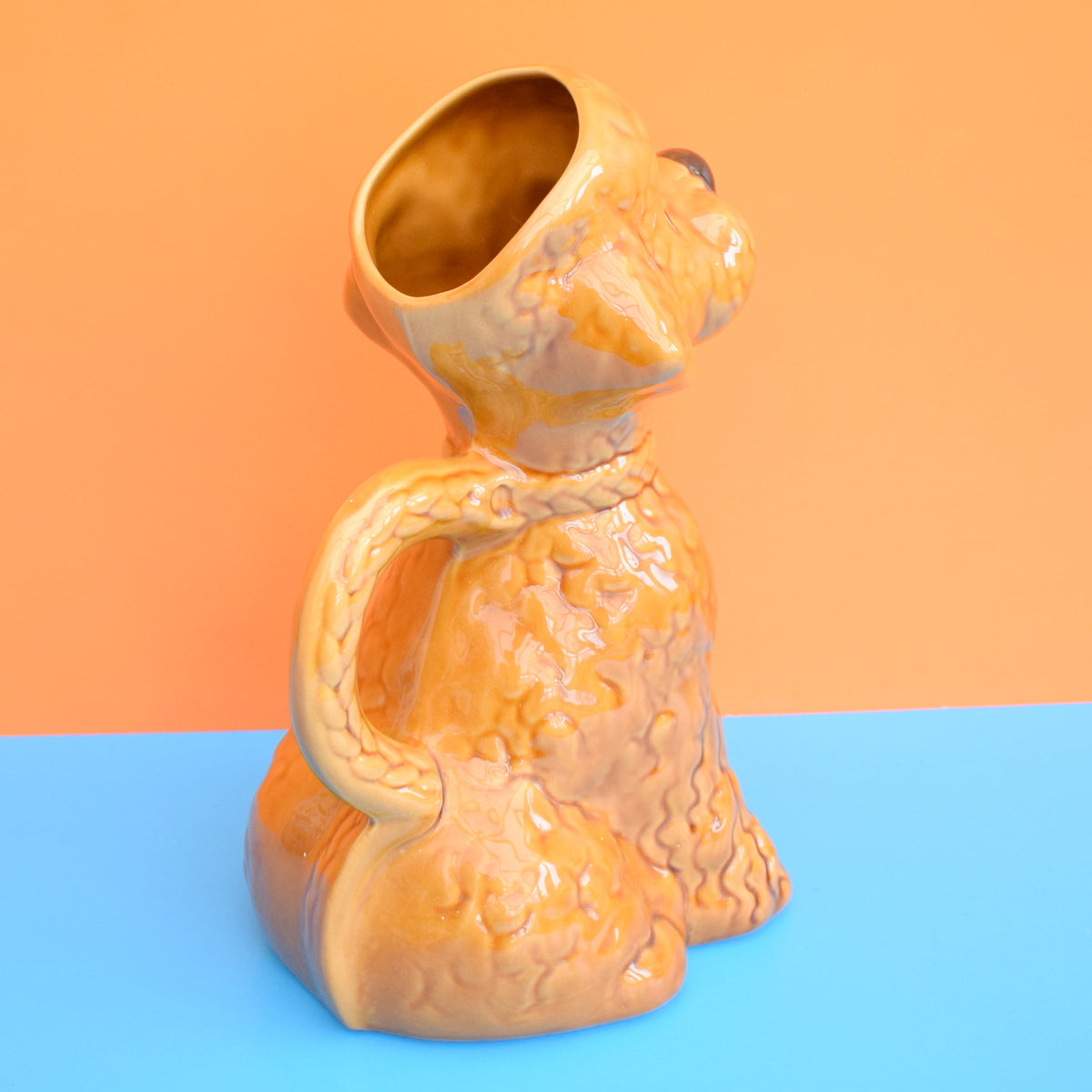 Vintage 1950s Lovely Large Kitsch Ceramic Poodle jug / Vase - Brown