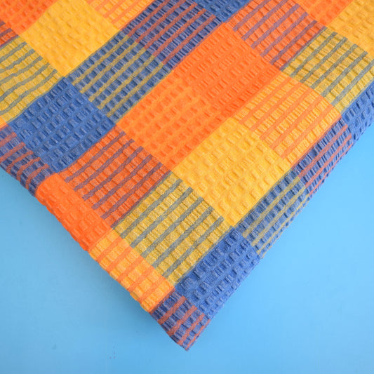 Vintage 1960s Seersucker Cotton Tablecloth- Orange & Blue by Pineapple Retro