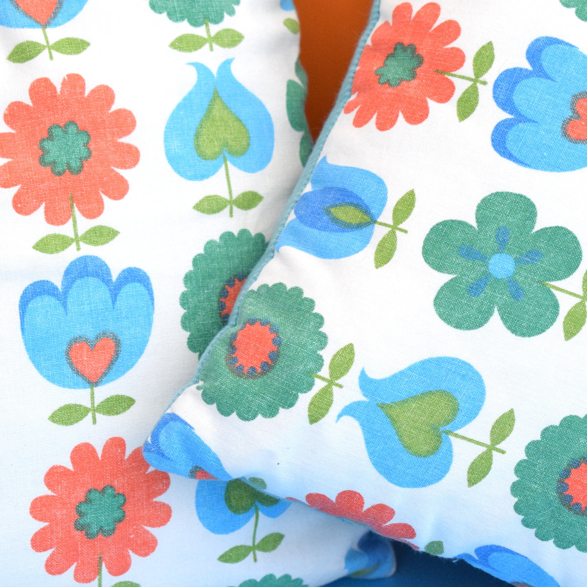 Vintage 1960s Fabric Cushion Pair - Flower Power Design - Poss Swedish