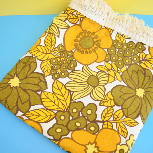 Vintage 1960s Single Bed Cover - Flower Power - Mustard