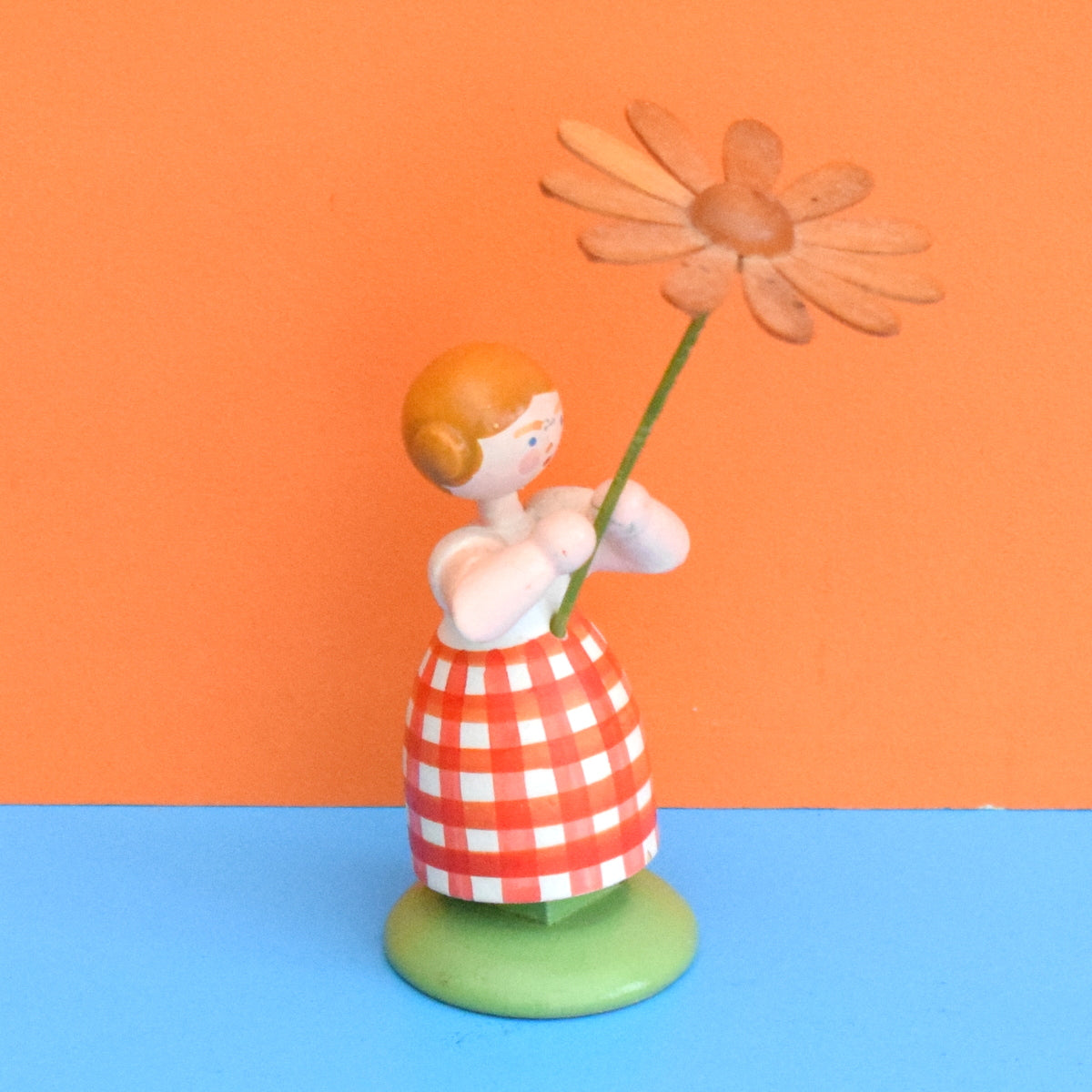 Vintage 1950s Wooden Figures - German - Erzgebirge - Angel , Flower Girl, Lamp Holder