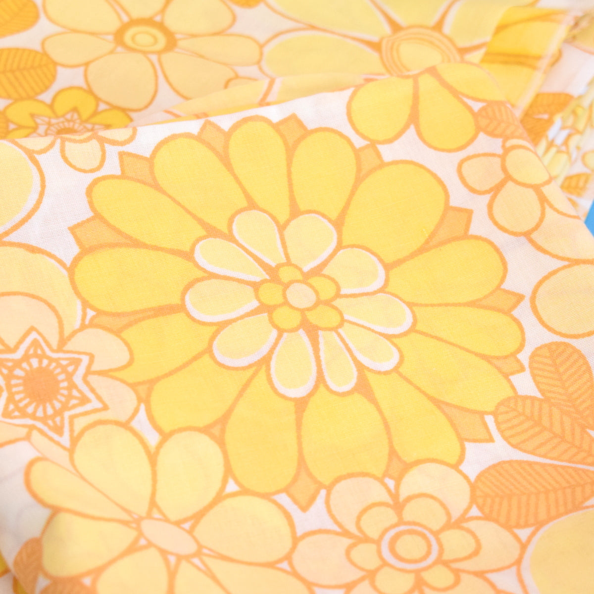 Vintage 1960s Double Sheet / Pillow Cases - Flower Power Cotton - Yellow & Orange