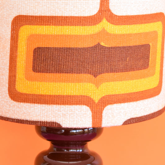 Vintage 1960s Brown Doulton Ceramic Lamp & Geometric Shade - Brown & Orange