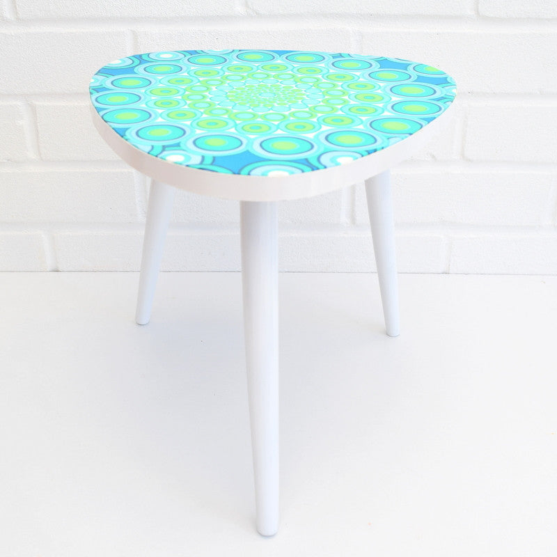 Vintage 1960s Small Triangular Side Table, Blue Geometric Print